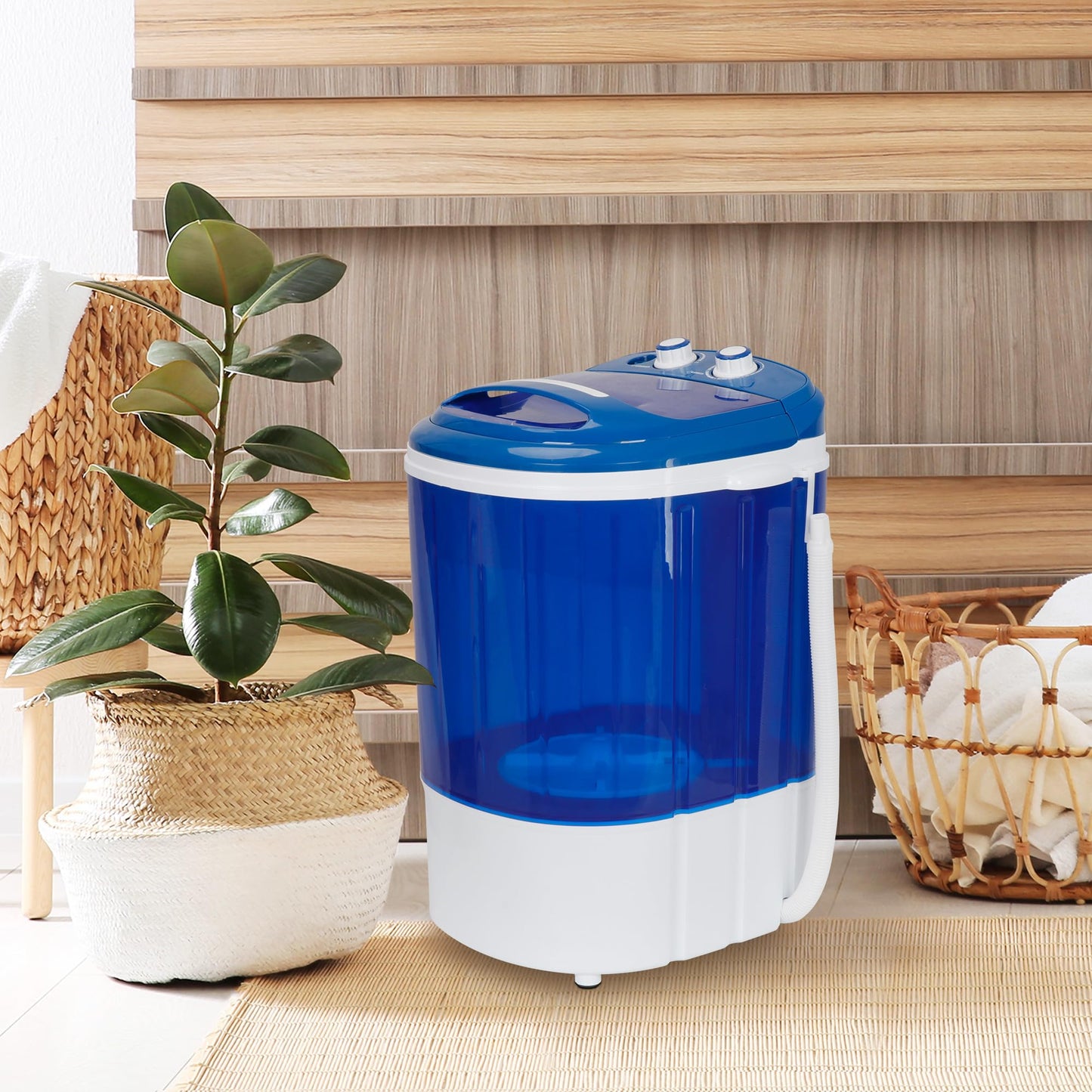 SUPER DEAL Portable Washing Machine, Single Tub Small Laundry Washer 5.7 lbs Washing Capacity for Apartments, Dorms,Traveling, RV, Semi-automatic Laundry 110V, Blue