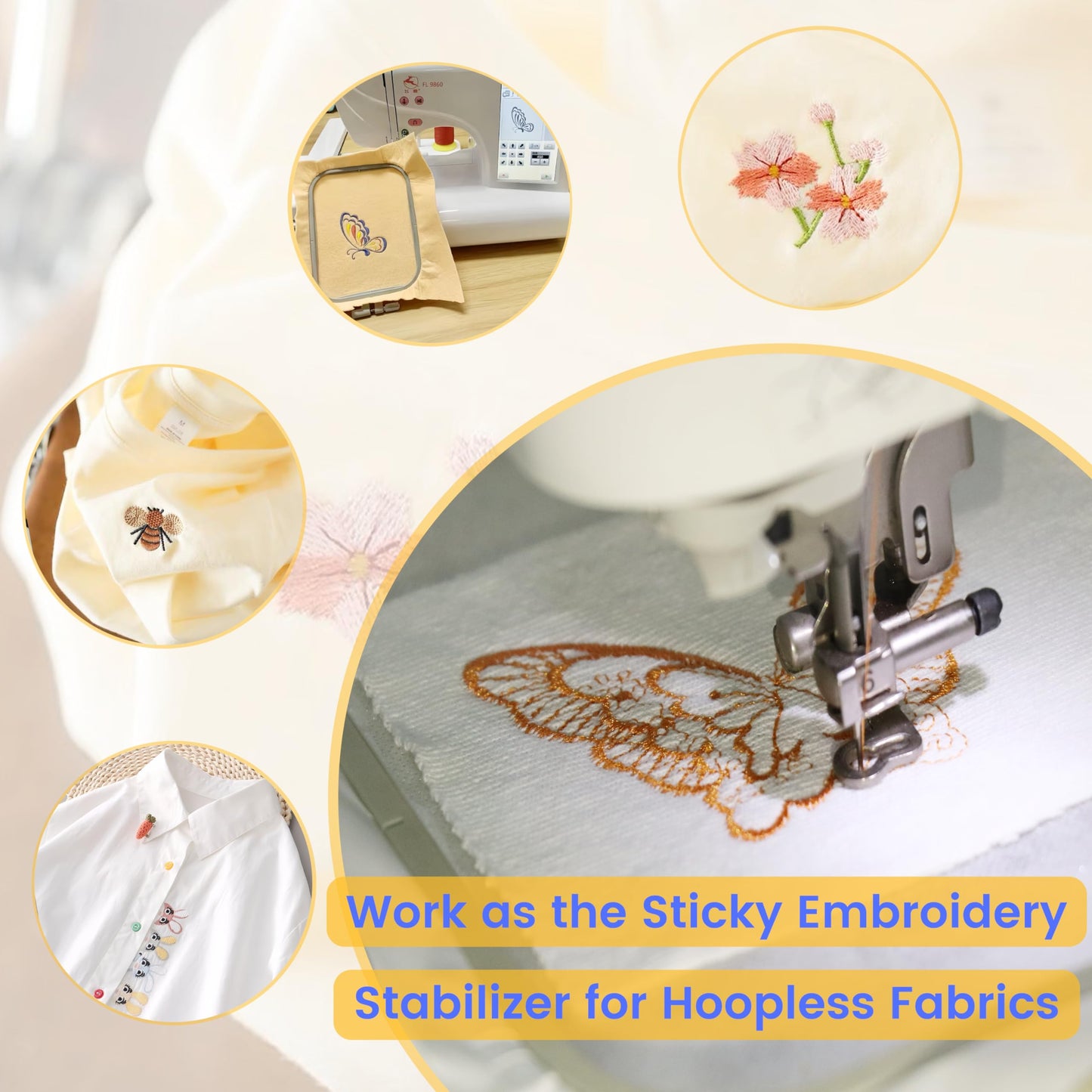 New brothread 12" x5YDS Sticky Water Soluble Embroidery Stabilizer Paper Stabilizer - Medium Weight - Allowed for Drawing Patterns Best for Hand & Machine Embroidery