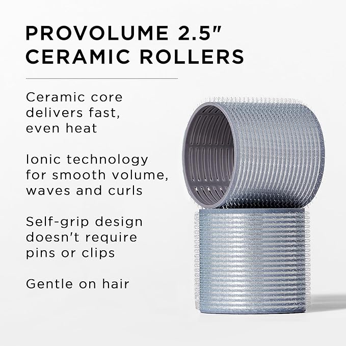 Fromm ProVolume 2.5" Self-Grip Ceramic Ionic Thermal Hair Rollers, 2 Count, Large Salon Quality Hair Curlers for Long Hair and Curtain Bangs