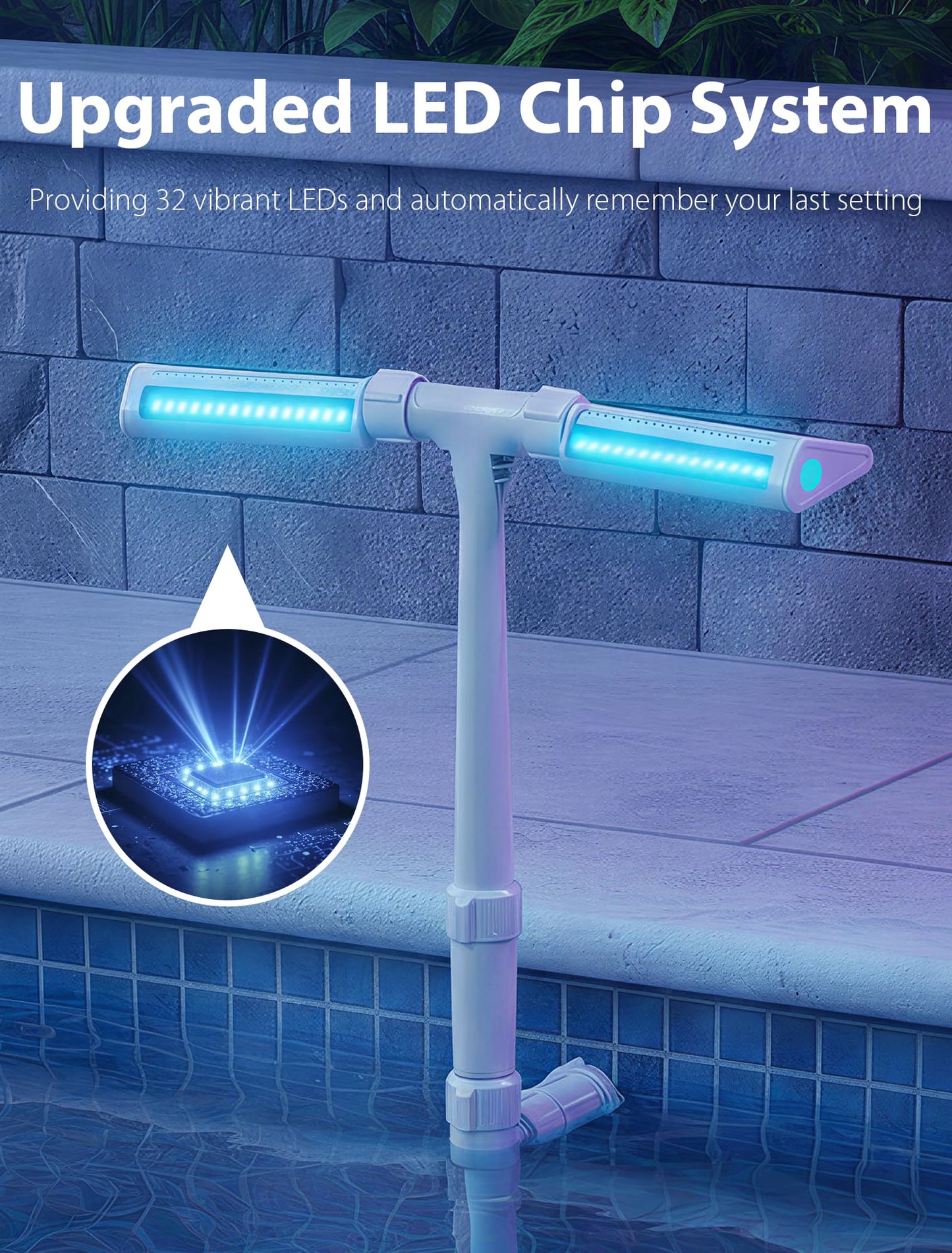 POOLHOUR 2026 Upgrade Height Solar Pool Fountain with 10-Color 4-Mode LED Lights, Auto Light-Sensing Pool Sprinkler Fountain for Above/Inground Pools, 360° Adjustable Spray for 8-16°F Cooling (Gray)