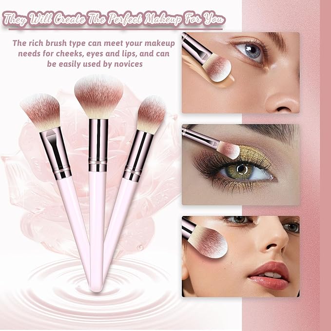 Makeup Brush Set, Premium Synthetic 14 Pcs Makeup Brushes, Travel Makeup Brush Set for Foundation, Concealer, Blush and Eyeshadow Brush(Pink)
