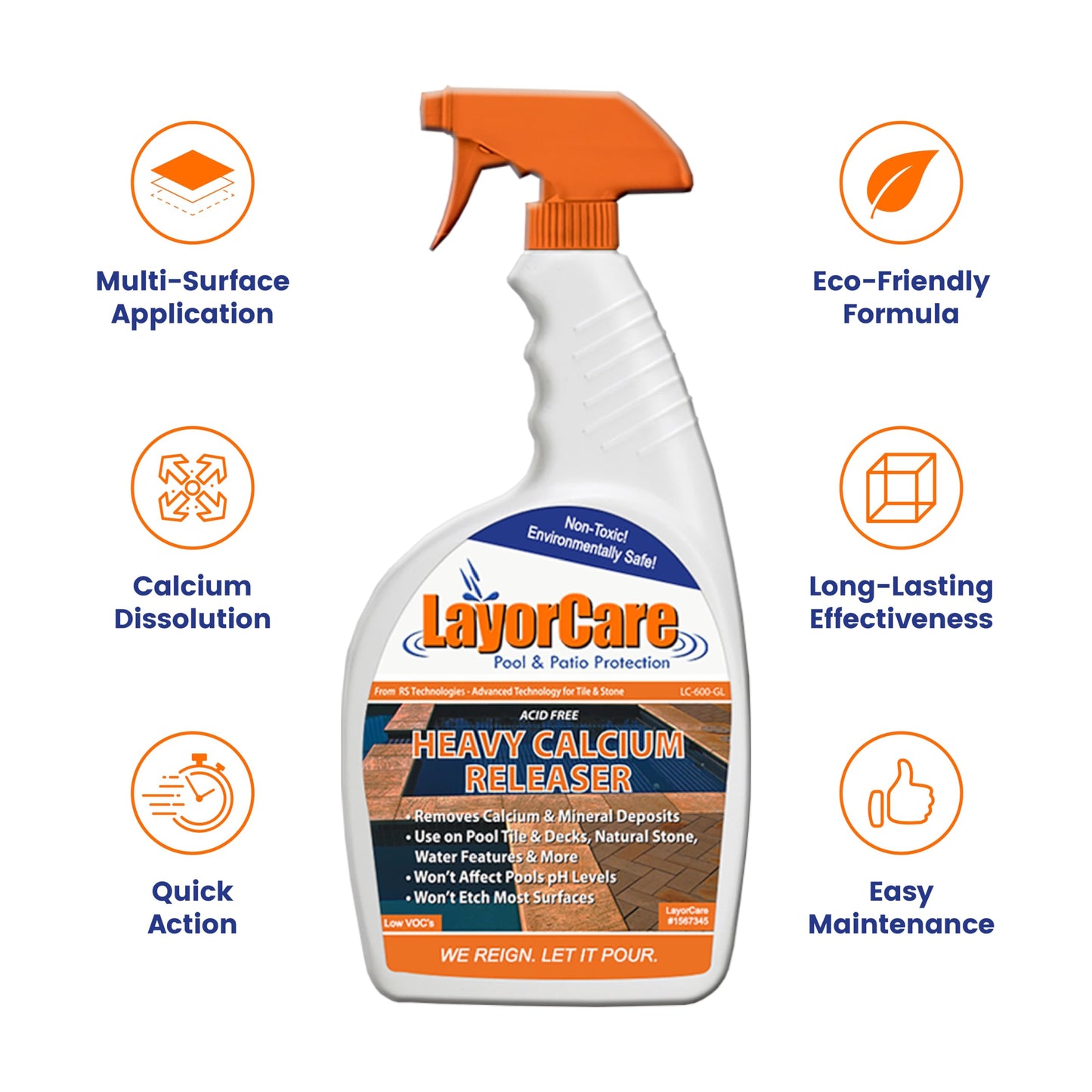 LayorCare Heavy Calcium Releaser - Removes Calcium Build Up on Pool Tile, Stone, Decks - 32 Fl Oz
