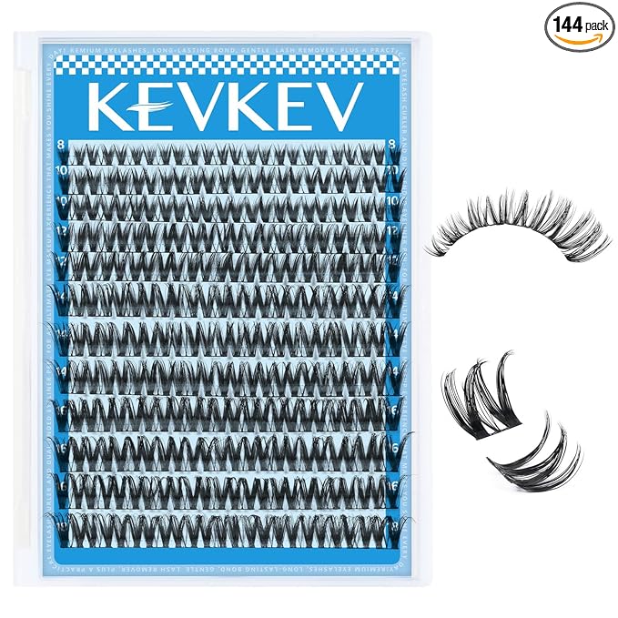 KEVKEV Lash Clusters Flora Eyelash Clusters 8-18mm Lashes Clusters 144pcs Soft Cluster Eyelash Extensions Ultra-Thin Band Ultra-Light Natural Look Natural Lash Clusters DIY Lash At Home(K03)