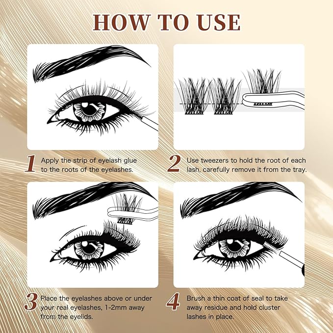 QUEWEL DIY Eyelash Extensions Kit, Lash Clusters 144 Pcs, Clusters Eyelash Applicator Tool, Super Hold Cluster Lashes Bond and Seal, Glue Remover Easy to Apply at Home(S012-Kit)