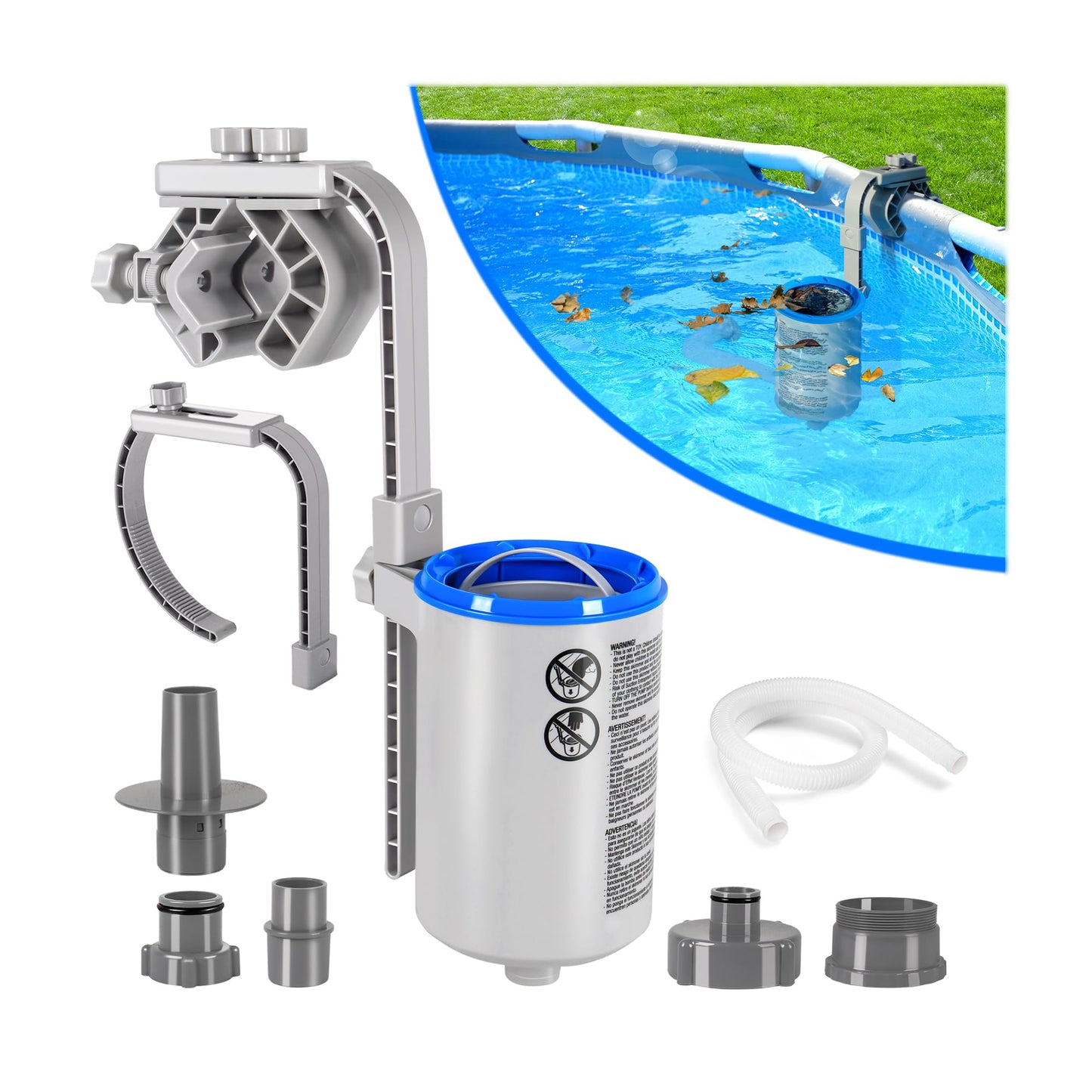 Sinbyuer Above Ground Pool Skimmer, Height Adjustable Wall Mount Pool Skimmer, Enhanced Structure Floating Pools Surface Skimmers for Above Ground Pools, Maintenance Kit-Auto Skimming Surface Debris