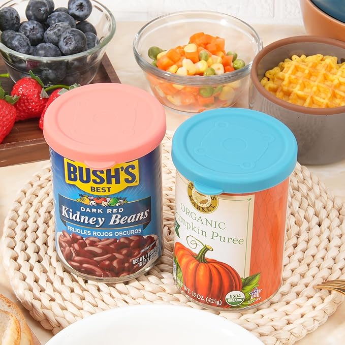 4PCs 3-inch/7.5cm Silicone Can Lids for Chef Boyardee | Van Camp's | Goya | Bush's Best | Farmer's Market Can, Can Cover for Canned Good, Can Toppers, Freezer Dishwasher Safe (Can NOT Included)