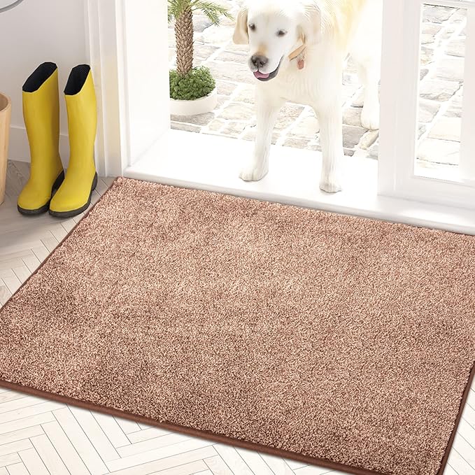 PURRUGS Dirt Trapping Door Mat 20" x 31.5", Non-Slip Machine Washable Entryway Rug, Dog Doormat, Indoor Front Door Mat, Super Absorbent Entry Rug for Muddy Shoes & Paws, Brown-Light Cream