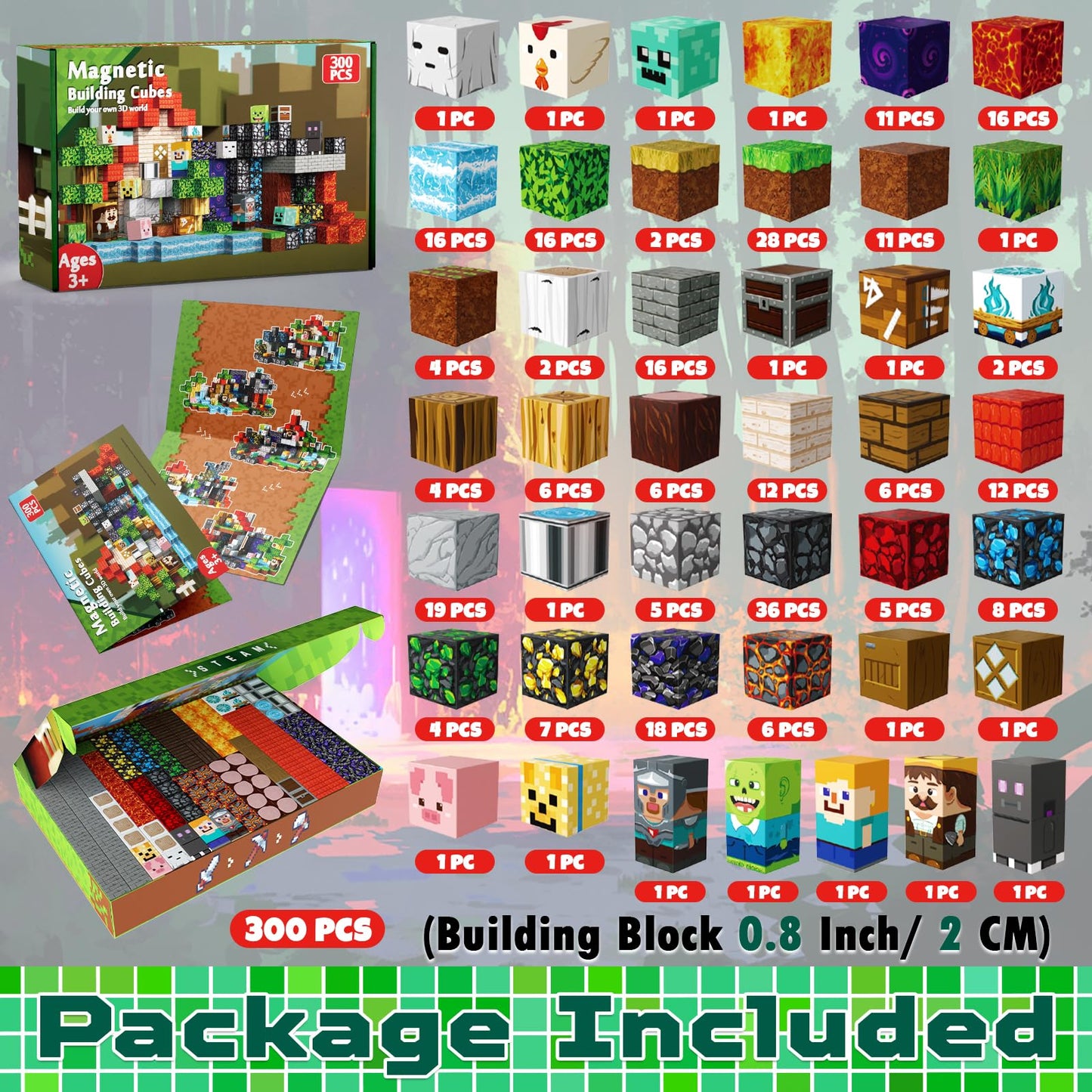 GraceDuck 300 PCS Magnetic Blocks - Magnetic Building Blocks, Stacking Magnets for Kids, Sensory Toy for STEM Montessori Sensory Toys for Kids 3+ Boys and Girls Christmas Birthday Gifts