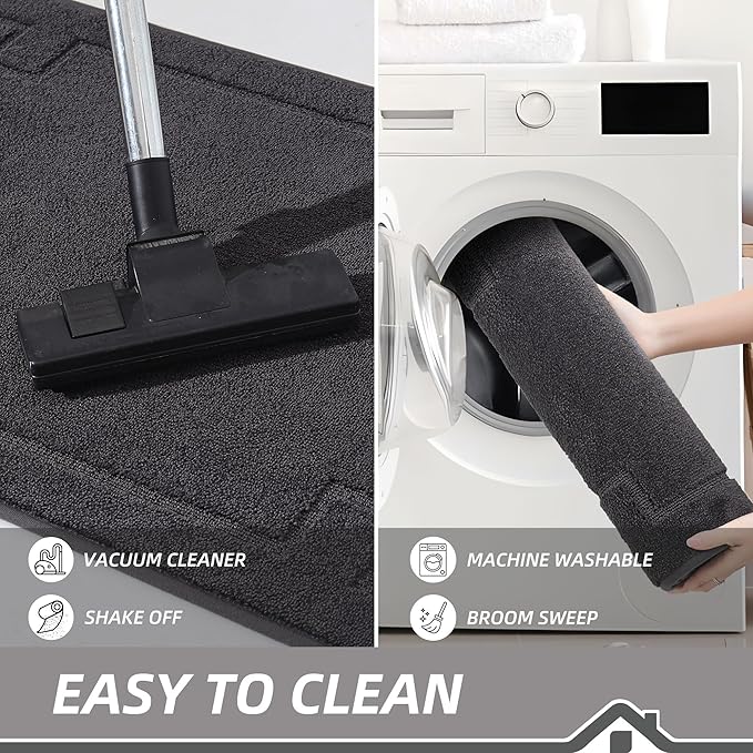 BEQHAUSE Door Mat 20" x 32", Non-Slip Door Mats Indoor Entryway Rugs Washable Low-Profile Absorbent and Stain Resist Floor Mats, Dog Door Mat for Front Back Door, Mud Wet Shoes & Paws, Dark Grey