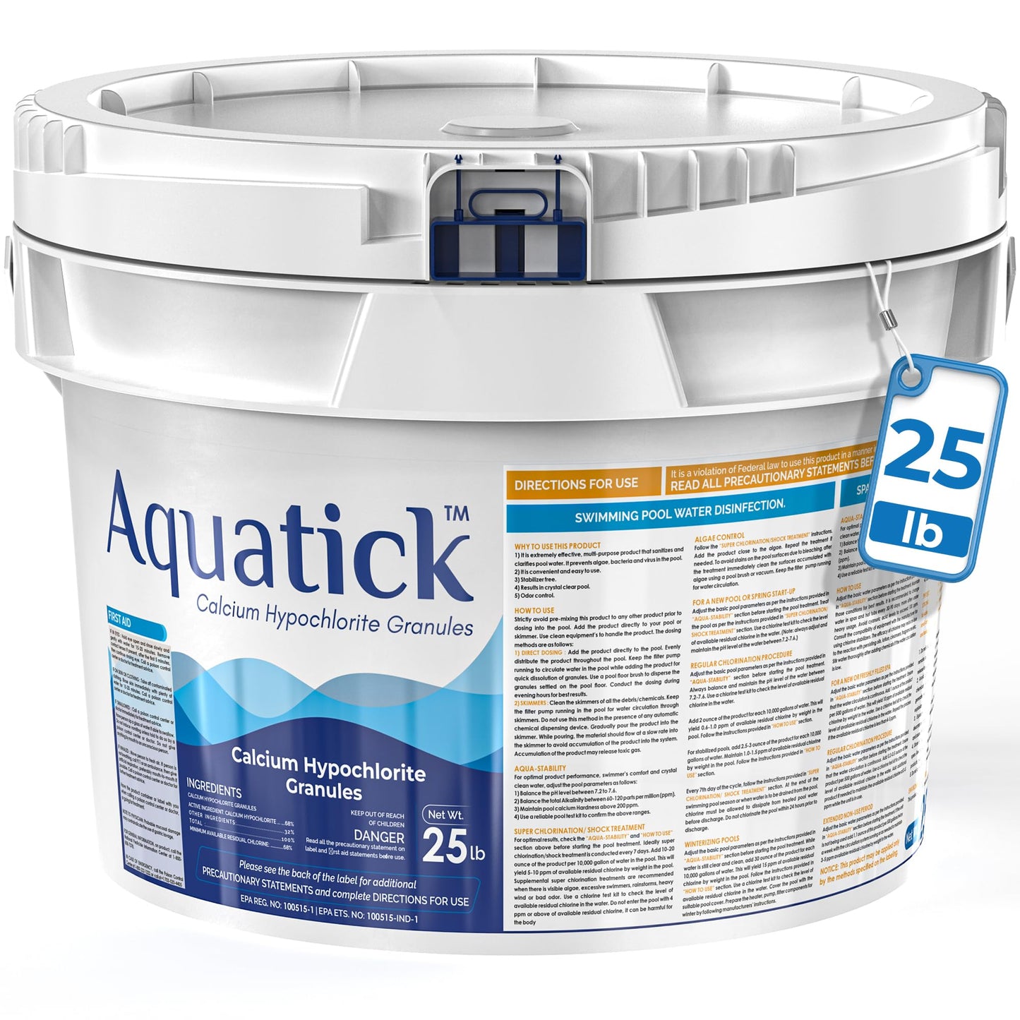Pro-Grade Chlorine Pool Shock, 68% Cal-Hypo Granular Sanitizer, Prevents Bacteria & Algae, Restores Crystal Clear Water - Shock Treatment, Swimming Pool Chemical - 25Lb