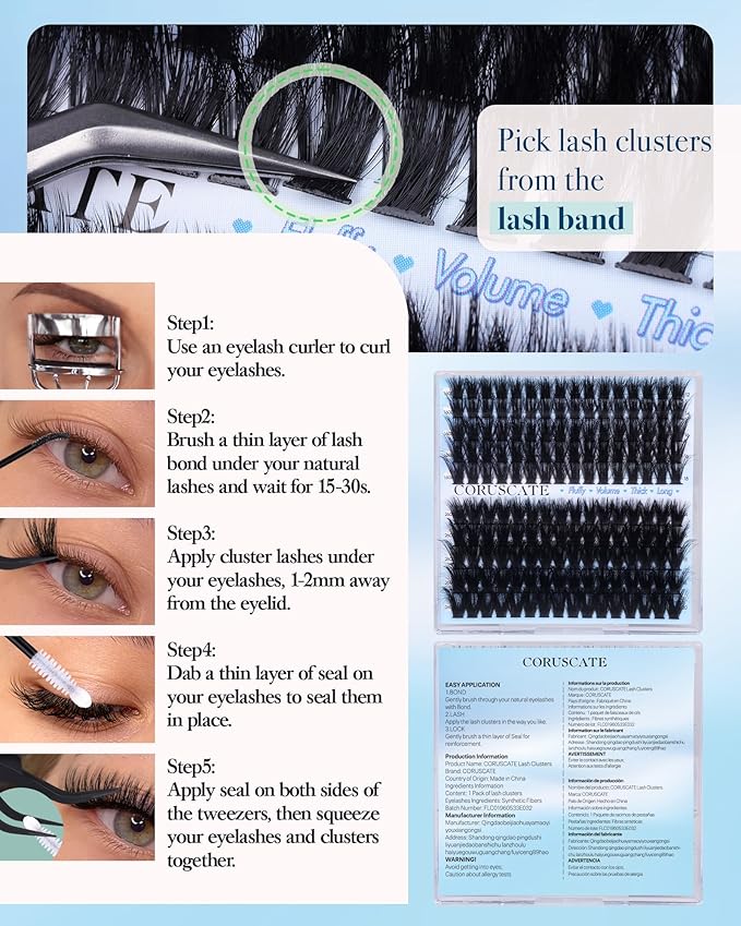CORUSCATE Lash Clusters 160D+260D Mega Eyelash Clusters 12-20mm Mink Lashes Individual Thick Volume Cluster Eyelash Extensions Dramatic Salon Look Lash Extension DIY Cluster Lashes Travel Pal Pack