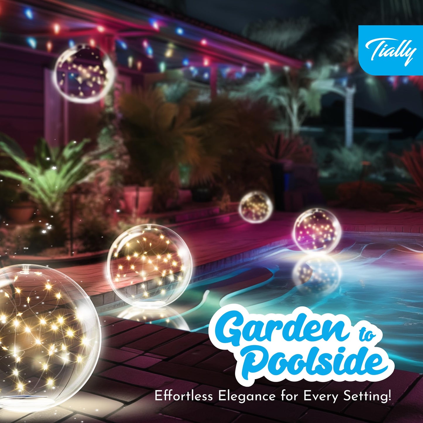 TIALLY Fairy Floating Pool Lights Solar Powered - 14" Inflatable Waterproof Led Glow Balls, Floating Light Up Balls for Swimming Pool Party Decorations, Cool Outdoor Decor (2 Pack)