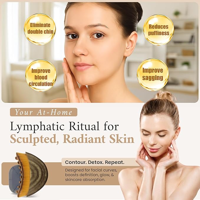Lymphatic Contour Face Brush, Facial Brush for Lymphatic Drainage, Dry Lymphatic Massage Brush, Face Sculpting Brush, Contour Face Brush, Jawline and Chin Sculpting, Face Depuffer, Facial Tool