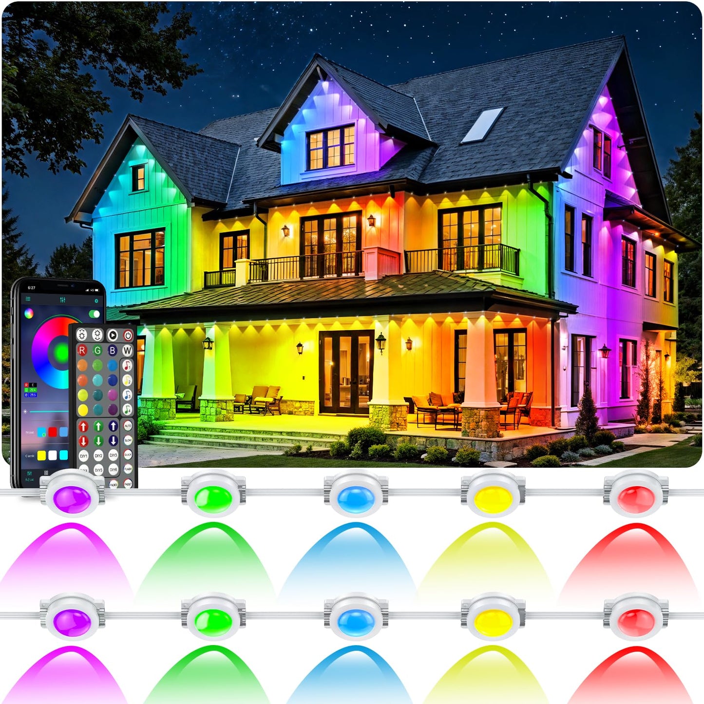 RCUICA 500FT Permanent Outdoor Lights Waterproof with Smart App Control Remote,DIY Scene Modes,Music Sync hronization,Eaves Lights for Garden Decor,Deck,Christmas
