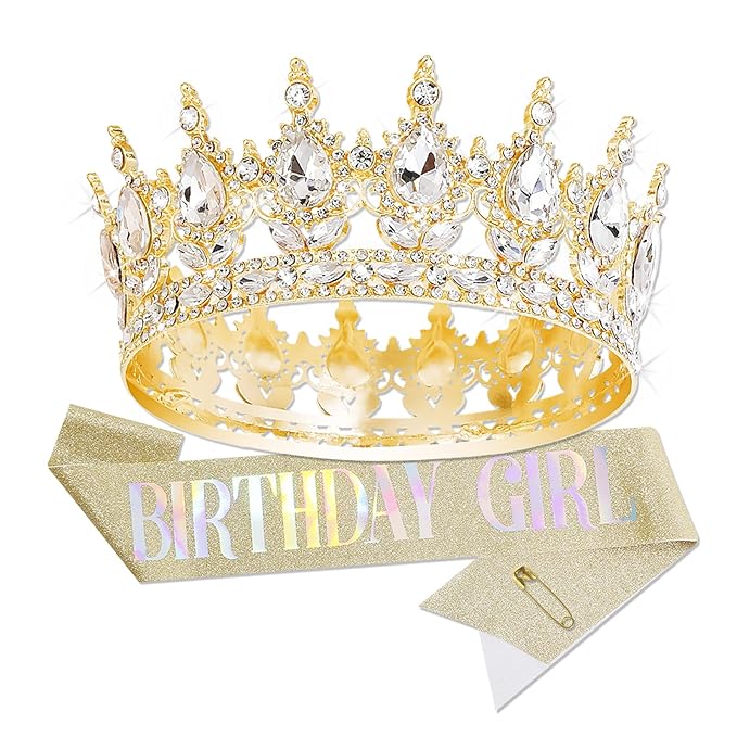 YOUlDIANZI Queen Crown Birthdays Crowns for Women, Birthday Sash, Birthday Tiara for Women Set, Princess Rhinestone BirthdayHeadband Birthday Gifts for Womens, Sweet Happy Accessories