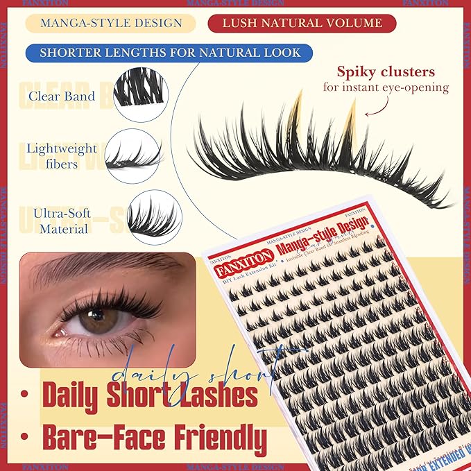 Fairy Lash Clusters with Spikes Eyelash Extensions Wispy Manga Lashes Individual Lashes Extension 8-14mm DIY Soft Eyelash Clusters 144Pcs Lash Clusters Kit DIY at Home by FANXITON
