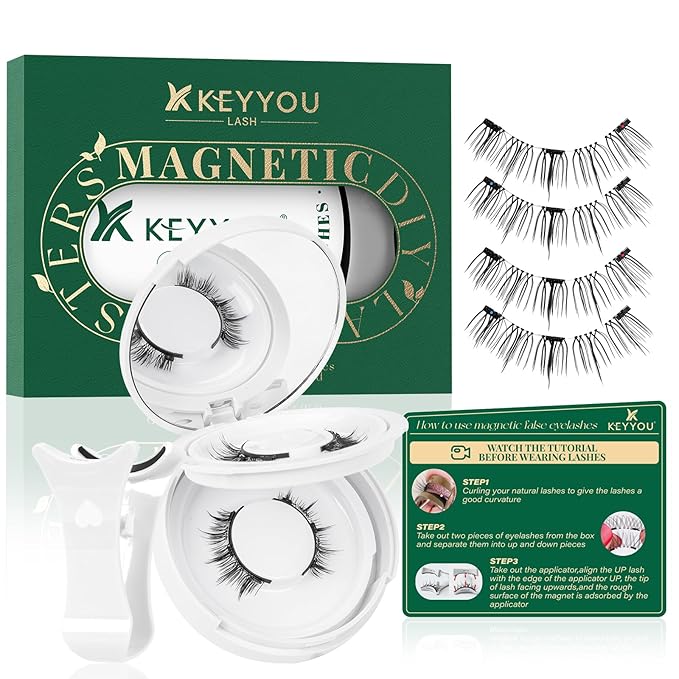 KEYYOU Daily Wear Reusable Magnetic Eyelashes 2 Pair with Applicator No Glue Needed 3D Natural Magnetic Lashes, Easy to Apply & Long Lasting for Daily Use & Events(A03+A03)