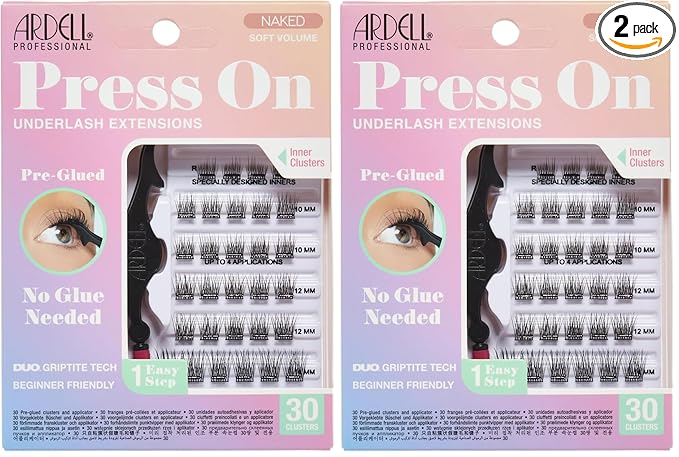 Ardell Naked Press On Lashes Pre-Glued Eyelash Clusters Extensions - Self Adhesive Eyelashes,Soft Volume,No Glue Needed Lash Clusters,(Pack of 2)
