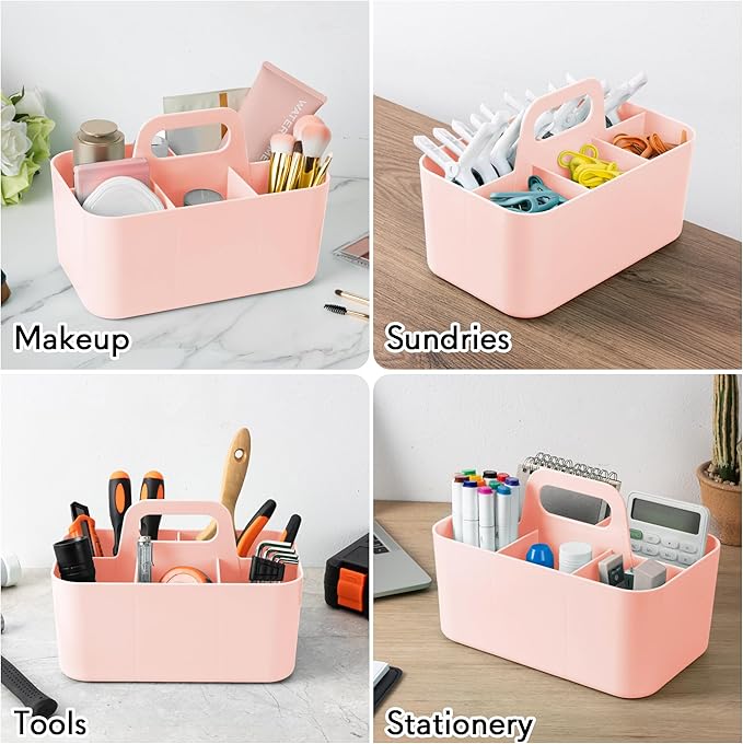 Tiawudi Multipurpose Caddy Organizer, Plastic Caddy with Handle, Stackable Desk Organizer for Stationery, Marker and Pencil, Office Supplies Organizer, Dorm Caddy