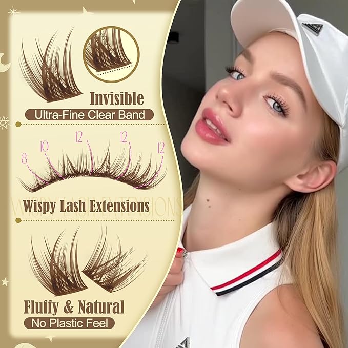 Brown Lash Clusters Short 8MM 10MM 12MM Eyelash Extensions Natural Cluster Lashes Individual Wispy Eyelash Clusters C-Curly Dark Brown Fluffy Eye Lashes Clusters Pack 132Pcs
