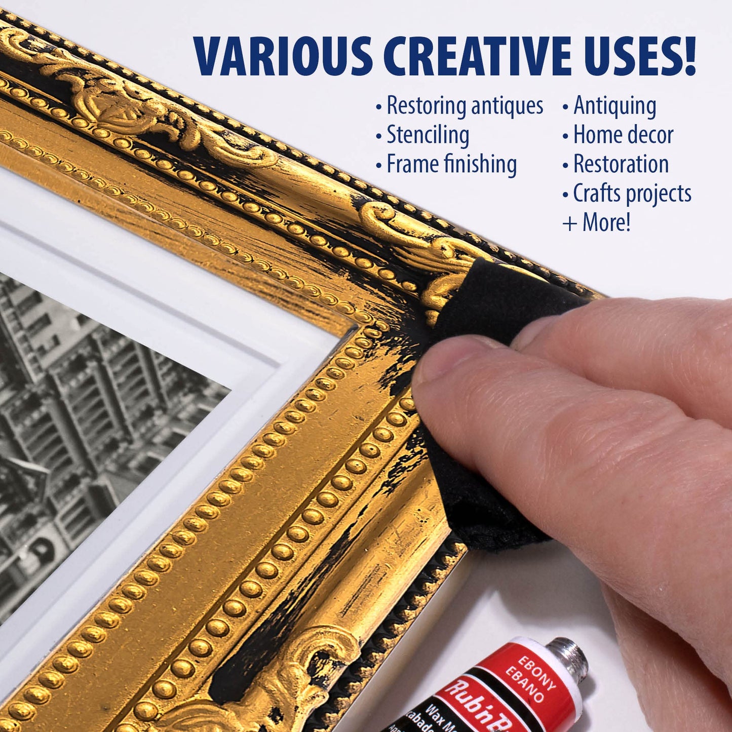 AMACO Rub n Buff Wax Metallic Finish 4 Color Kit - Antique Gold Silver Leaf Gold Leaf Ebony 15ml Tubes - Versatile Gilding Wax for Finishing Furniture Antiquing and Restoration - 4 Rub and Buff Colors
