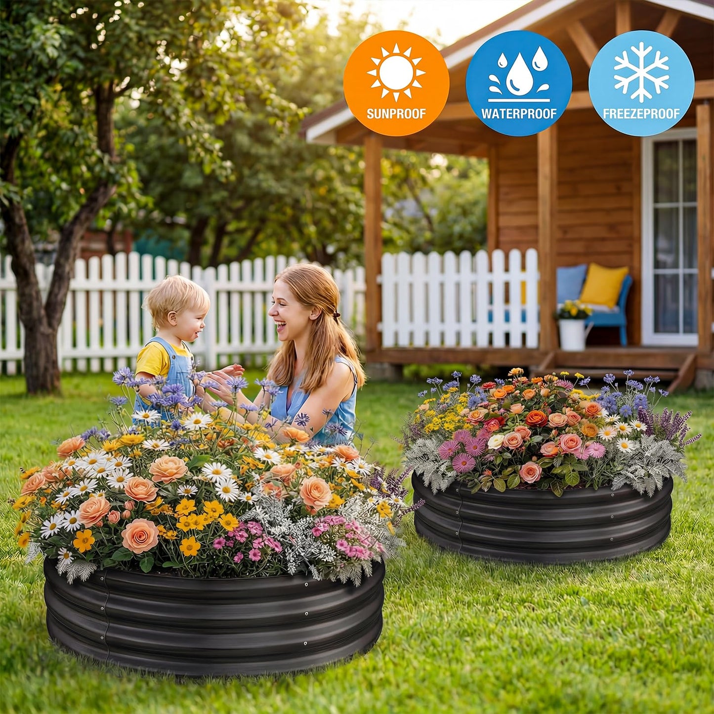 Land Guard Galvanized Raised Garden Bed, Planter Raised Garden Beds Outdoor, Round Clearance Raised Garden Beds for Gardening Vegetables 4x4x1ft (Gray)……