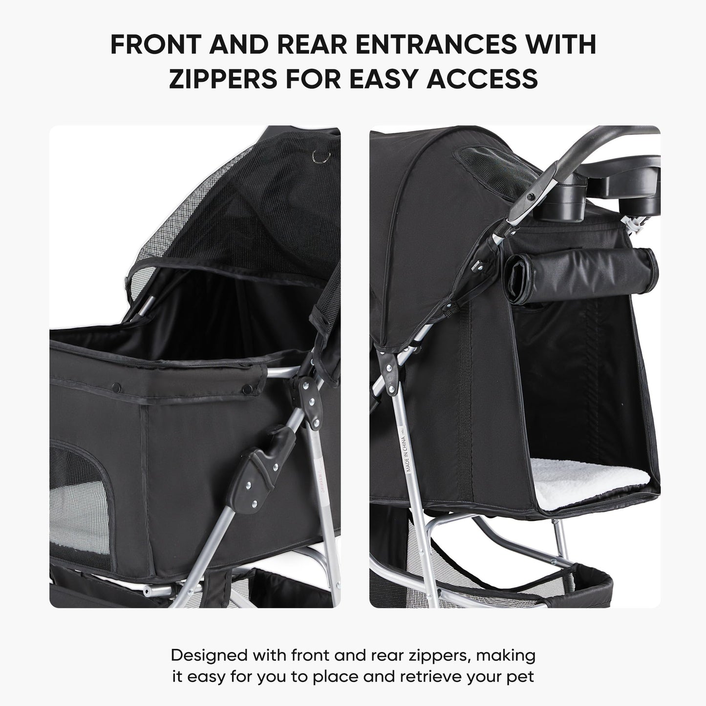 NEWBULIG Pet Stroller for Dogs, Cats Stroller with 3 Wheel, Foldable, Lightweight and Durable, Ideal for Small to Medium Pets, Includes Storage Basket and Cup Holders, Black