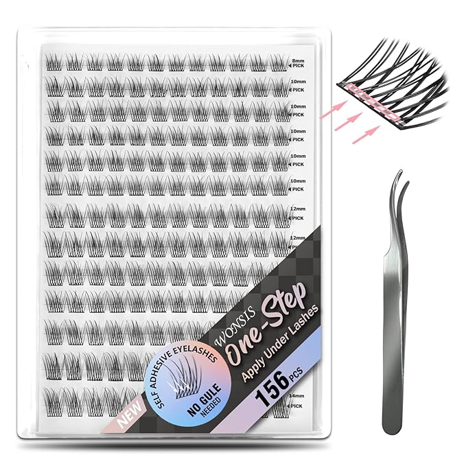 Self Adhesive Eyelashes, 156 Pcs Self Adhesive Eyelash Clusters, No Glue Needed, Invisible Strip Tape - Longer Lasting, No Sticky Residue Pre Glued Eyelashes (Natural-Mixed)Ã¢ÂÂ¦