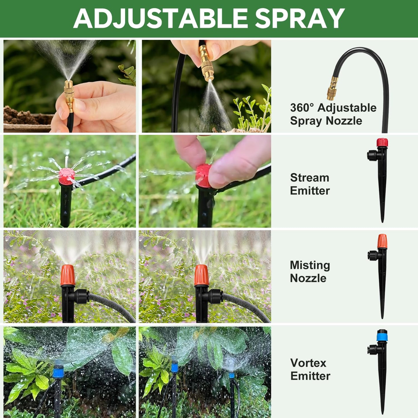 230FT Drip Irrigation System for Garden with 38pcs Adjustable Copper Nozzles & Emitters, Automatic Garden Watering System with 1/2" & 1/4" Tubing for Raised Bed, Yard, Greenhouse, Potted Plants, Lawn
