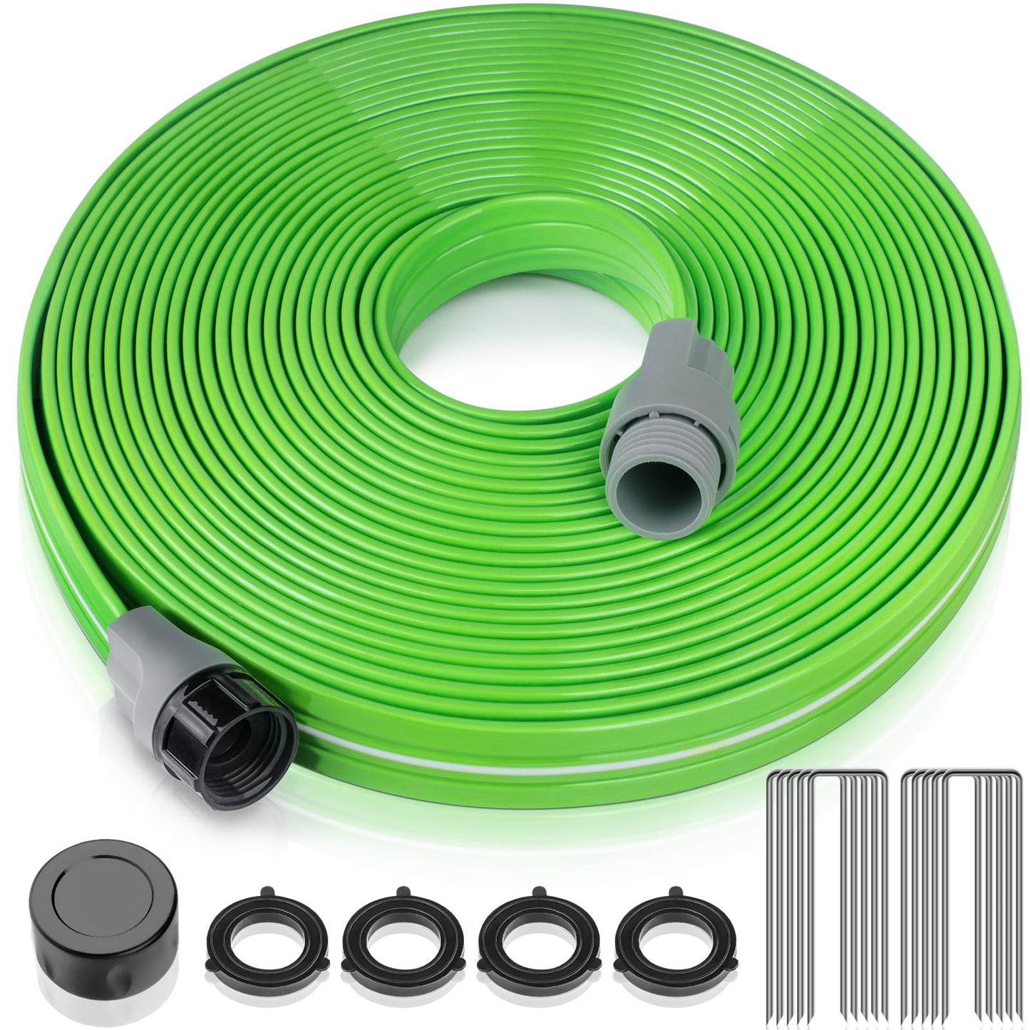 LAVEVE Heavy Duty Sprinkler Soaker Hose 75 FT, Flat Garden Hose with Holes, Efficient Flexible Irrigation Hose for Yard, Lawn and Garden, Includes Stakes