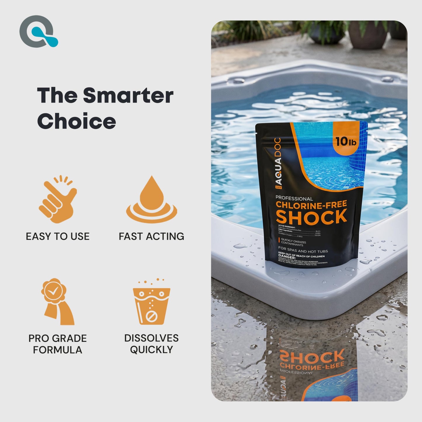 AquaDoc Non Chlorine Hot Tub Shock - 10 lb - Oxygen Based Spa Oxidizer to Support Bromine and Chlorine - Made in USA