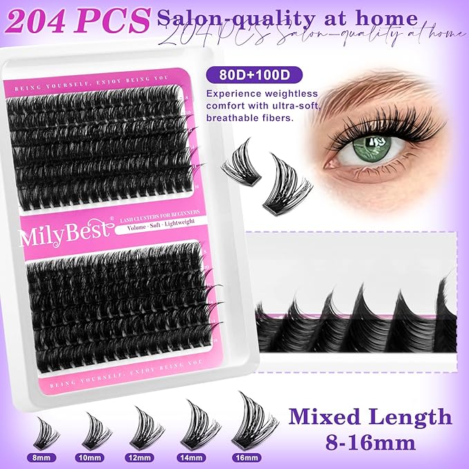 MilyBest Lashes Clusters Kit 684Pcs Bulk Wispy False Eyelash Extensions, Natural Lash Clusters D Curl Individual Eyelashes Volume, Wholesale 3 Large Packs with Lash Glue&Seal|Tweezers|Remover|Brush