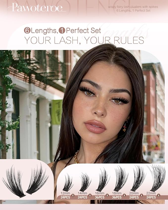 Pawotence Wispy Lash Clusters 12-22mm Cluster Eyelash Extensions 240pcs Individual Lashes Clusters Fairy Spikes Eyelash Clusters Lashes Extension