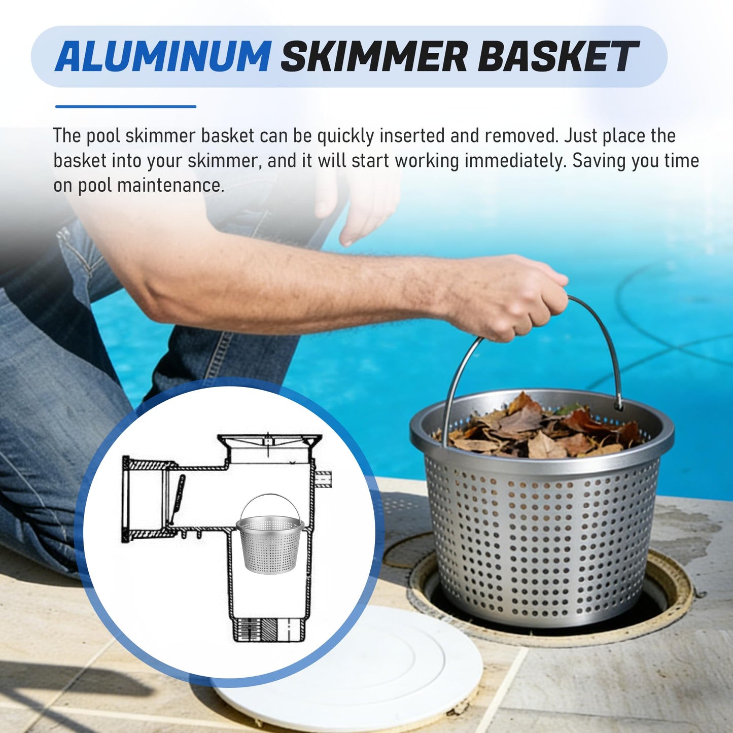 BOUYAO 8" Inground Pool Skimmer Basket - Upgrade Aluminum Strainer Basket with Handle | for Pentair U-3, Hayward SP1070 | Direct Replacement 08650-0007 & SPX1070E Universal Filter Baskets