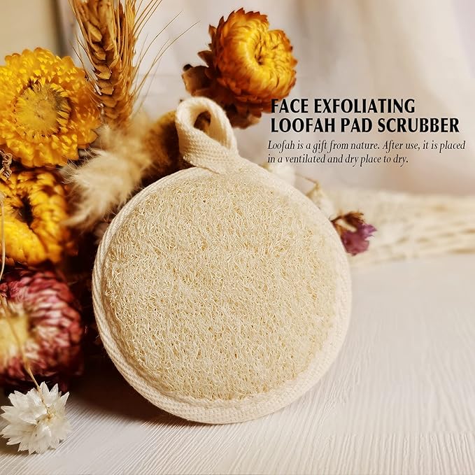 Face Exfoliating Loofah Pad Scrubber, Manual Facial Cleansing and Makeup Remover Brush 6 Pieces, Natural Loofa Sponge Pads Massage Pores and Clean Blackheads Without Hurting the Skin,Beige