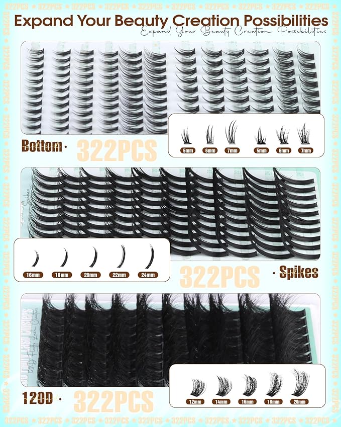 Lash Clusters with Spikes Wispy Eyelash Clusters with 2 Styles Bottom Lashes 120D Fluffy Clusters Lashes 322PCS Fairy Cluster Eyelash Extensions DIY Manga Individual Lashes by Boahankuke
