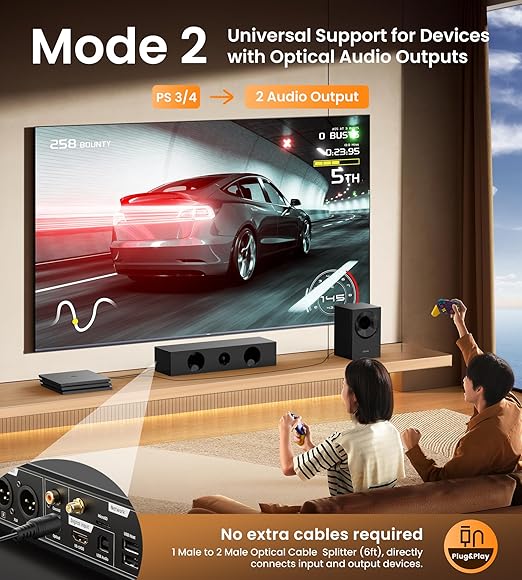 avedio links Digital Audio Splitter 1 in 2 Out 6ft, Toslink Digital Fiber Optic Audio Splitter 1 Male Input 2 Male Output (for Home Theatre, Xbox, PS3/PS4)