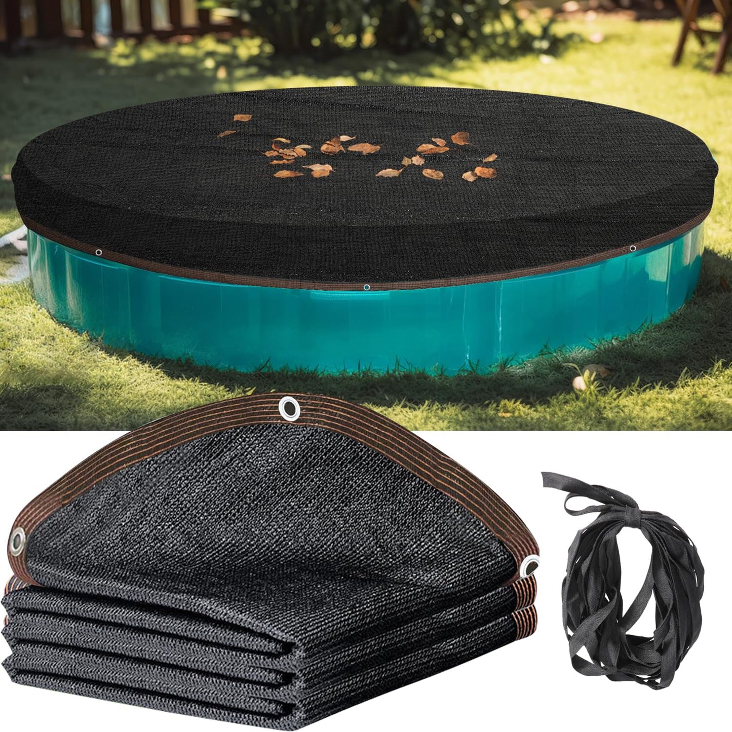 Pool Leaf Net Cover 24 ft Round, Fine Mesh Leaf Net for Above Ground Pool, Winter Pool Cover 24 ft Round Above Ground with 96FT Rope,Cover Size: 27-Feet Dia