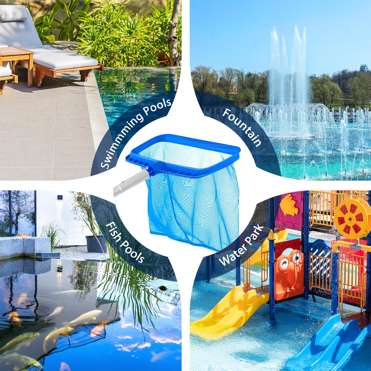 Pool Skimmer - Pool Net with Pole, 4 Section, 26.4"-66.5" Thick Adjustable Telescopic Pole & Fine Mesh Pool Skimmer Net,Larger Capacity Pool Nets for Cleaning, Durable Deep Rake Pool Net Skimmer