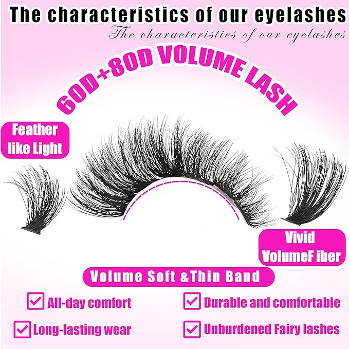 YIDUO 6 Styles Lash Clusters Kit 40D+60D+80D+Manga with Spikes Portable Lash Makeup Bag Kit Volume Studio Effect Lashes Kit 10-18mm Wispy Individual Eyelash Extensions with Lash Bond and Seal