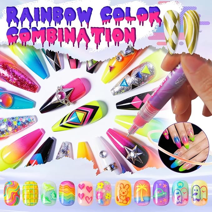 24 Color Nail Art Pens, Classic & Neon Nail Markers Set 0.5 MM Fine Tip Nail Polish Pens Drawing Painting Point Liner Painted Pen Kit, Waterproof DIY Nails Art Design Manicure Tools