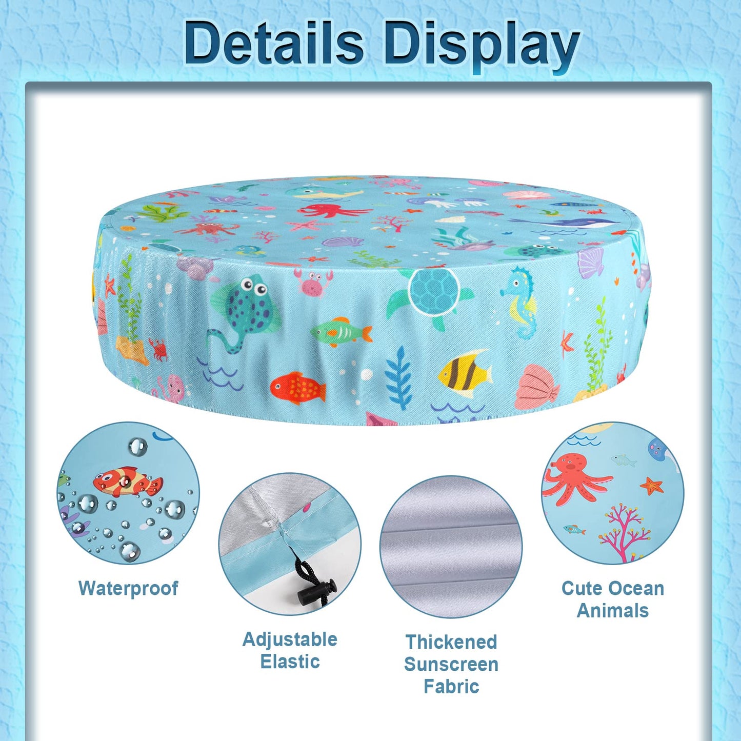 Docuwee Round Pool Cover 48", Foldable Kiddie Solar Cover Fit Dog Swimming Pool, Pets Kids Bath Tub, Anti-UV Dustproof Safety Pool Covers with Cute Ocean Animals Pattern