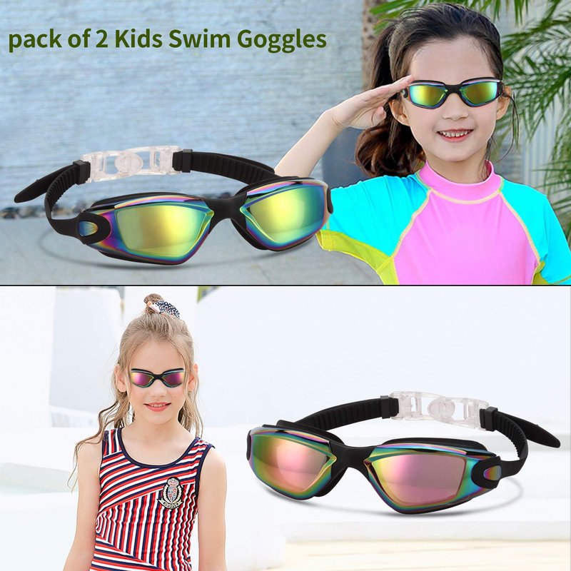 Romoc 2/4 Pack Kids Swimming Goggles,No Leaking,Anti Fog,UV Protection Youth Swim Glasses Water Goggles Christmas Gift (2 blue+black+rose red)