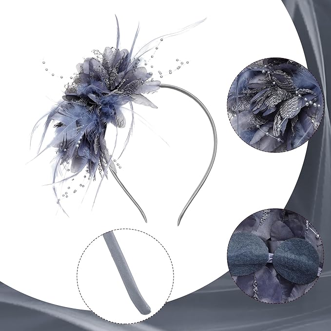Womens Fascinators Hats Tea Party Hats for Women, Feather Pearl Veil Headband for Wedding Cocktail Dresses Accessories