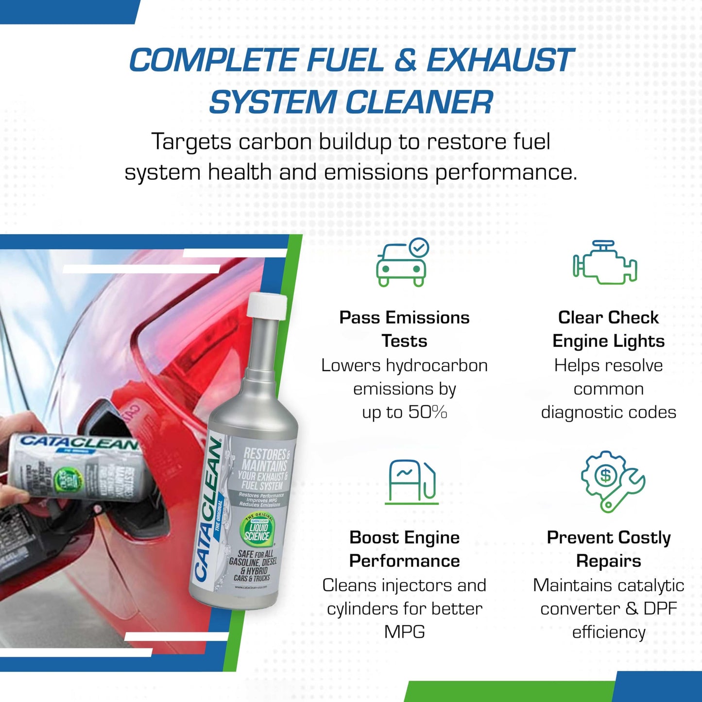 Cataclean Fuel & Exhaust System Cleaner – Pass Emissions Tests – Clear Check Engine Lights – Restores Catalytic Converters, DPF Filters and Cleans Fuel Systems, 16oz (120007)