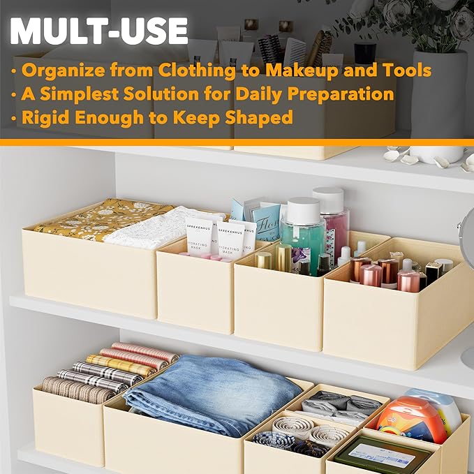 SpaceAid Drawer Organizer Clothes, 12 Pack Dresser Organizer Bins for Nursery, Closet Organization and Storage Dividers for Clothing, Baby Clothes, Underwears, Socks (Beige)