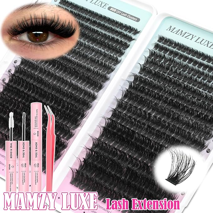 Fluff Lash Clusters Kit 608PCS Cluster Eyelash Extensions Kit 8-18MM Wispy Lashes Clusters Kit 80D 100D D-Curly Eyelash Clusters Mix Daily Look Fake Eyelashes Extension Kit