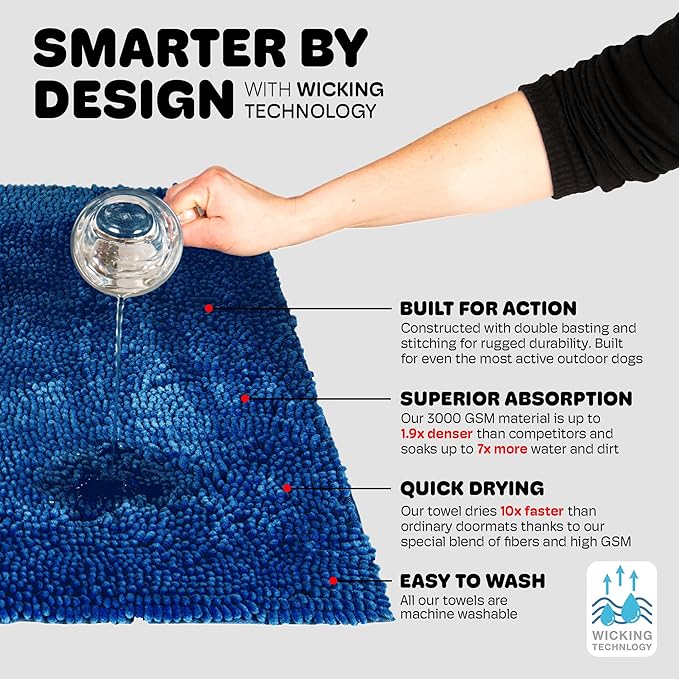 Dog Gone Smart Dirty Dog Doormat - Fast Drying Rug with Super Gripper Backing for Clean Floors - Super Absorbent and Machine Washable Mat for Muddy Paws - Marine