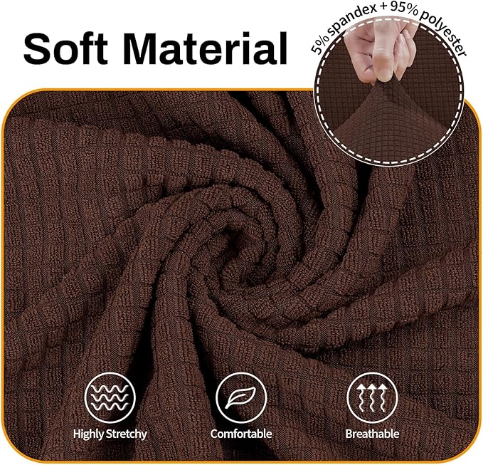 Asnomy Sofa Covers for 2 Cushion Couch Stretch loveseat Covers Slipcovers, Pet Protector Furniture Covers for Dogs Cats Spandex Jacquard Fabric Small Checks （Medium，Chocolate）