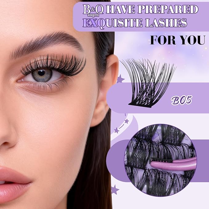 B&Qaugen Lash Extension Kit B05 Eyelash Extension Kit B&Q DIY Lash Extension Kit 156 PCS Lash Clusters 8-18mm Cluster Eyelash Extensions Kit with Lash Bond and Seal Lash Applicator Tool (Kit,B05)